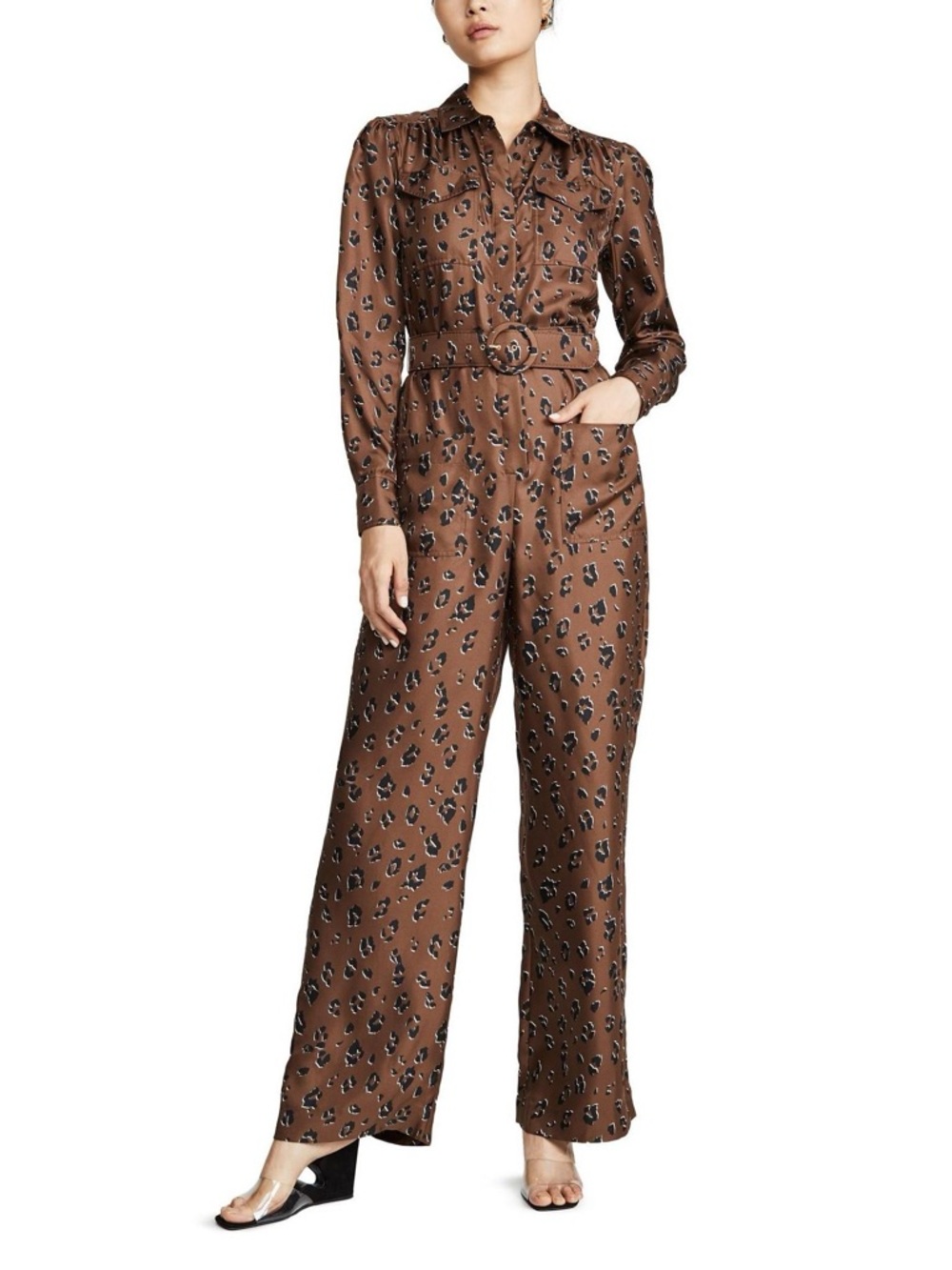 NICHOLAS Australia Brown Leopard-Print SILK Belted utility Jumpsuit 32